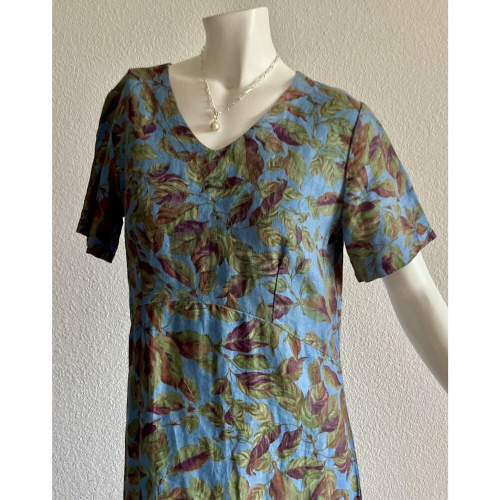 VTG Tom Tom California 100% Linen Maxi Dress S Periwinkle Floral Cottagecore USA - Picture 2 of 16